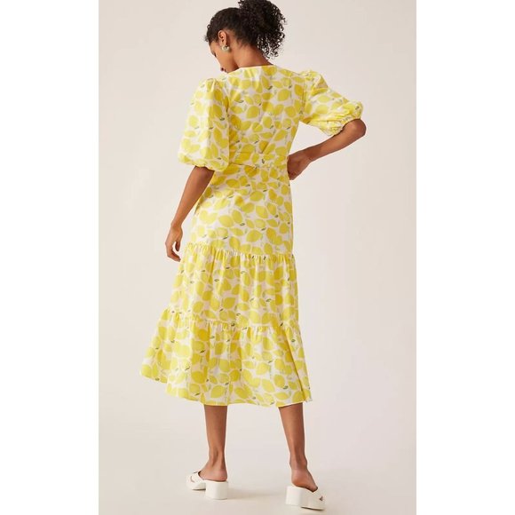 Anthropologie Dresses Anthropologie Hutch Vneck Tiered Wrap Midi Dress Size Xsp Lemon Citrus